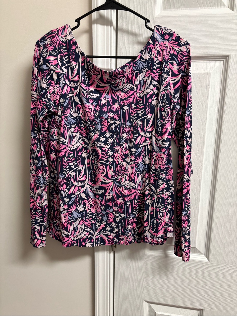 Lilly Pulitzer Navy Pink Floral-Print Long Sleeve Top